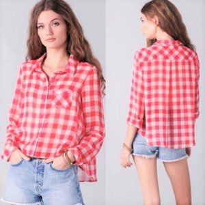 Free People • Semi Sheer Plaid Button Down || Medium